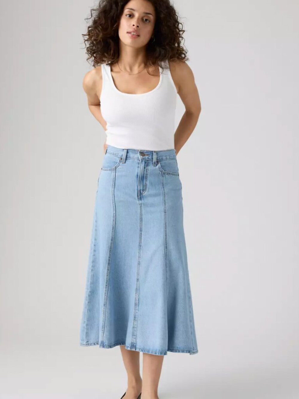 Levi's Denim Midi Skirt Women's 28 Blue Light Wash Fit and Flare Boho Western
